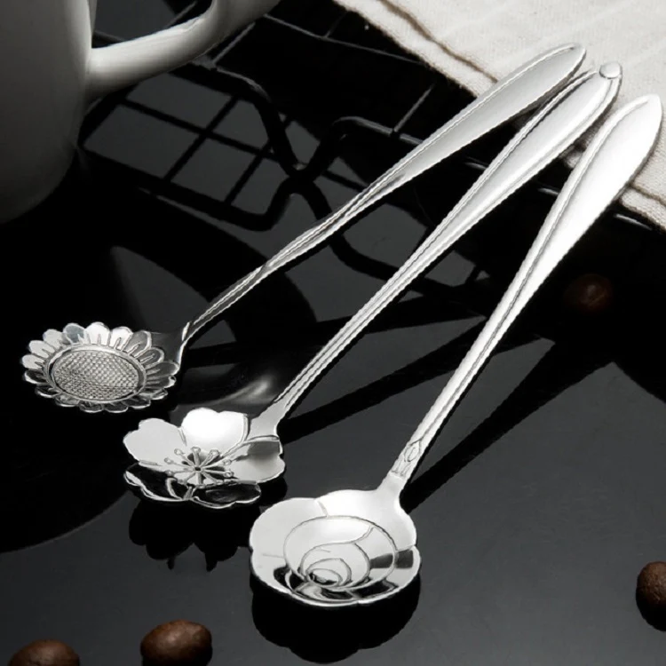 3 PCS Stainless Steel Household Creative Flower Spoon Coffee Stirring Spoon, Style:Sun Flower Spoon - Image 4