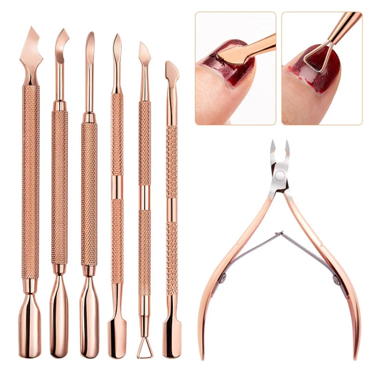 3 PCS Stainless Steel Rose Gold Double-Headed Steel Push Dead Skin Scissors Nail Set,Style: 01 Big Head - Image 3