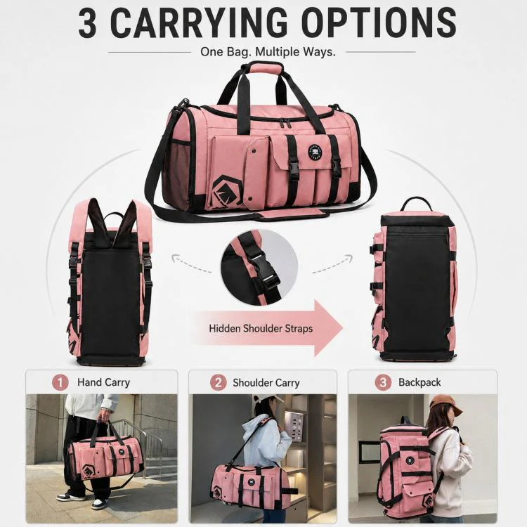 3-Way Convertible Sports Gym Bag With Shoe Compartment Water-Resistant Travel Duffle Backpack With Wet Pocket For Men Women(Grey) - Image 4