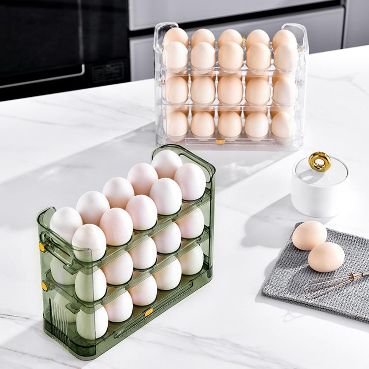 30 Eggs Holder for Refrigerator Door, 3-Tier Flip-Up Egg Storage Container with Sliding Date Tracker, Clear Space-Saving Egg Dispenser Rack(Transparent) - Image 2