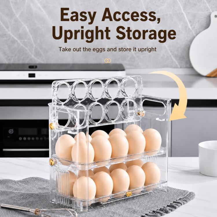 30 Eggs Holder for Refrigerator Door, 3-Tier Flip-Up Egg Storage Container with Sliding Date Tracker, Clear Space-Saving Egg Dispenser Rack(Transparent Green) - Image 4