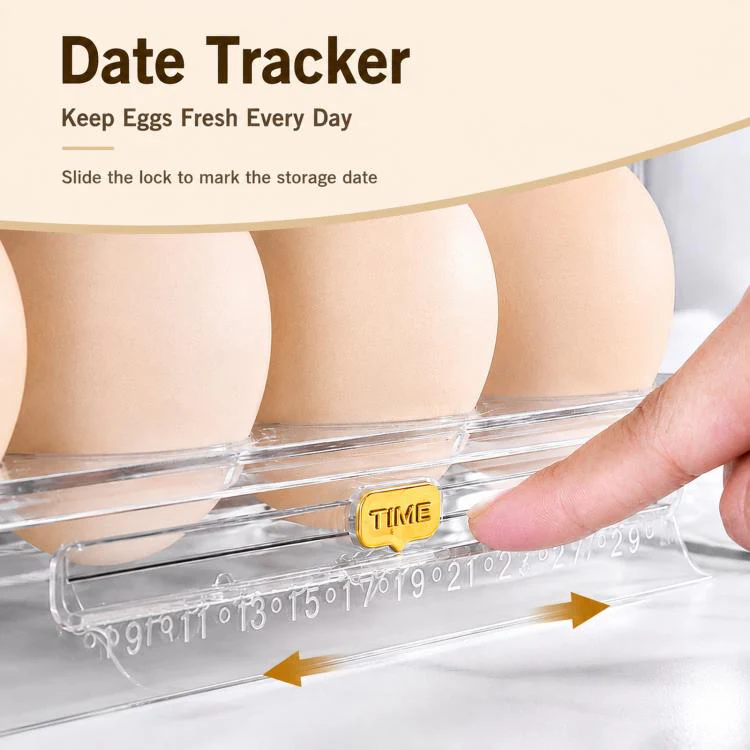 30 Eggs Holder for Refrigerator Door, 3-Tier Flip-Up Egg Storage Container with Sliding Date Tracker, Clear Space-Saving Egg Dispenser Rack(Transparent Green) - Image 5