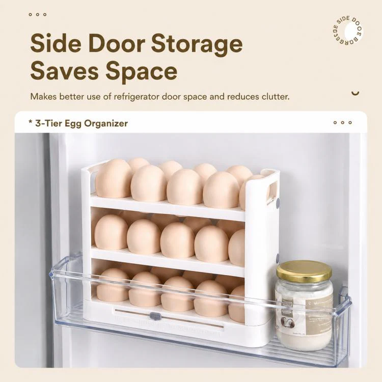 30 Eggs Holder for Refrigerator Door, 3-Tier Flip-Up Egg Storage Container with Sliding Date Tracker, Clear Space-Saving Egg Dispenser Rack(White) - Image 6