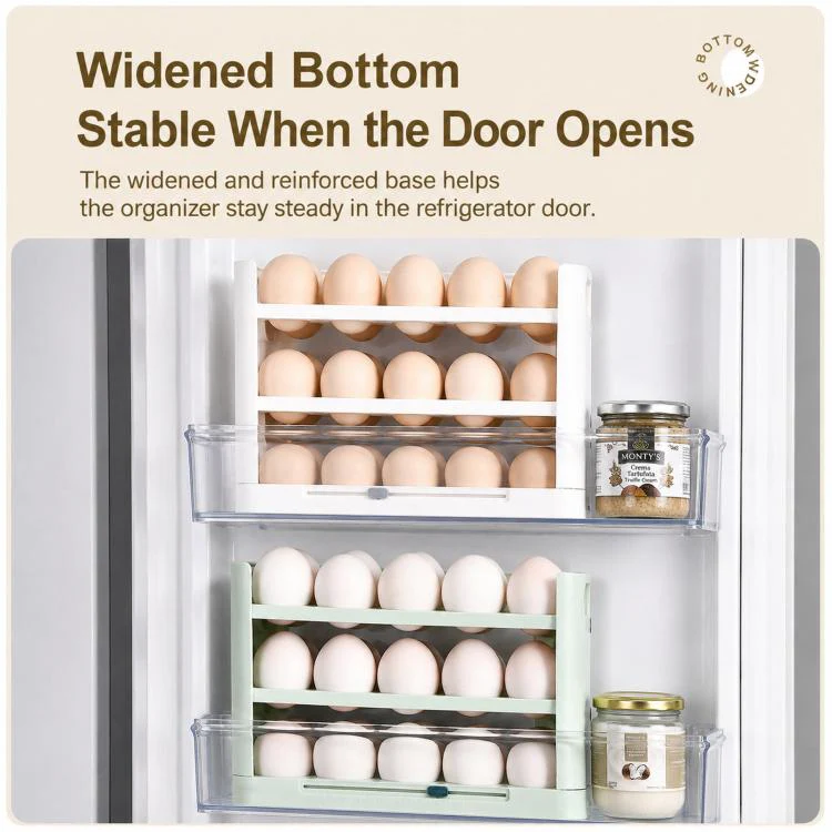 30 Eggs Holder for Refrigerator Door, 3-Tier Flip-Up Egg Storage Container with Sliding Date Tracker, Clear Space-Saving Egg Dispenser Rack(White) - Image 8