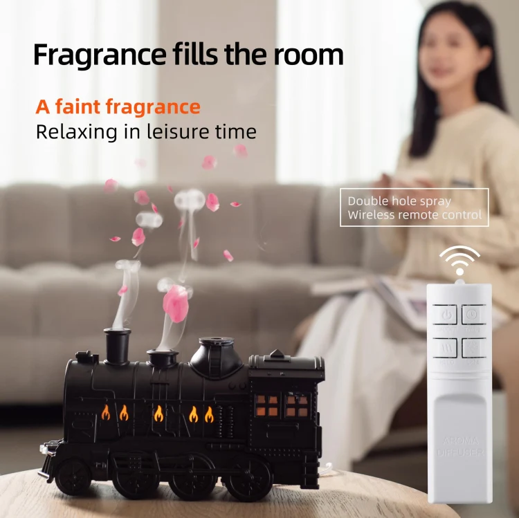 300ml Small Train Essential Oil Diffuser Humidifier With Remote Control AU Plug - Image 2