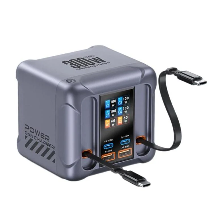300W Multi-Port Charger with USB Socket and Built-in Cable(US Plug)