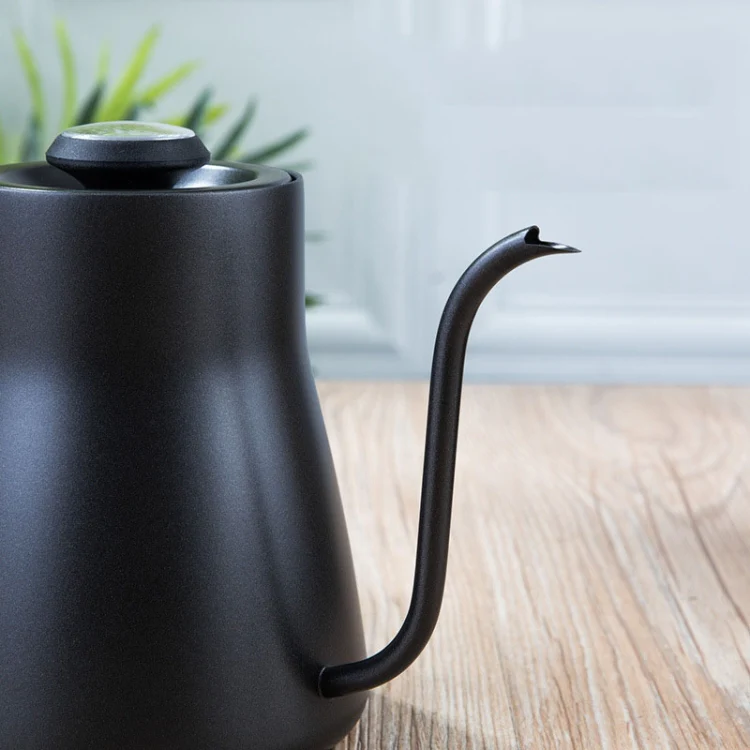 304 Stainless Steel Coffee Hand Pot Wooden Handle Coffee Pot Teflon Long-Mouth Slender Pot, Style: With Thermometer - Image 4