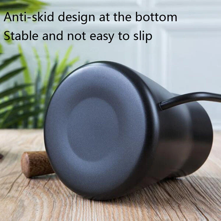 304 Stainless Steel Coffee Hand Pot Wooden Handle Coffee Pot Teflon Long-Mouth Slender Pot, Style: With Thermometer - Image 6