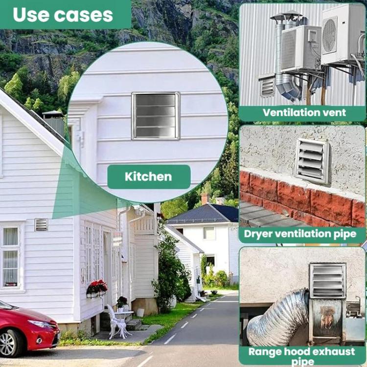 304 Stainless Steel Dryer Air Outlet Cover Outdoor Wall Grille Louver Cover, Size: 5-inch Without Insect Netting - Image 4