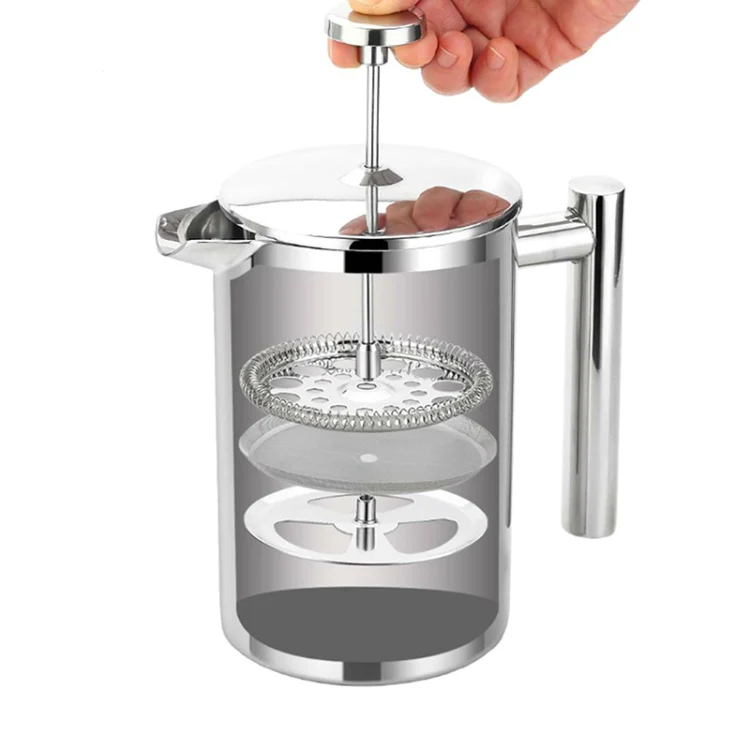 304 Stainless Steel French Pressure Coffee Pot Hand Made Tea Pot, Capacity:1000ml - Image 6