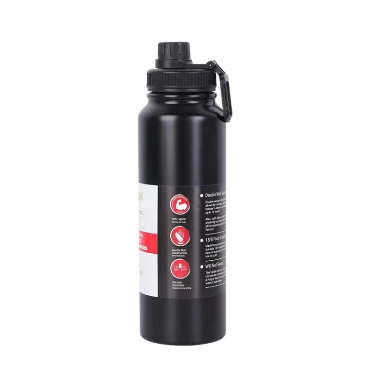 304 Stainless Steel Insulated Water Cup Handheld Large Capacity Outdoor Sports Kettle Vacuum Water Bottle, Capacity: 1000ml(Black)