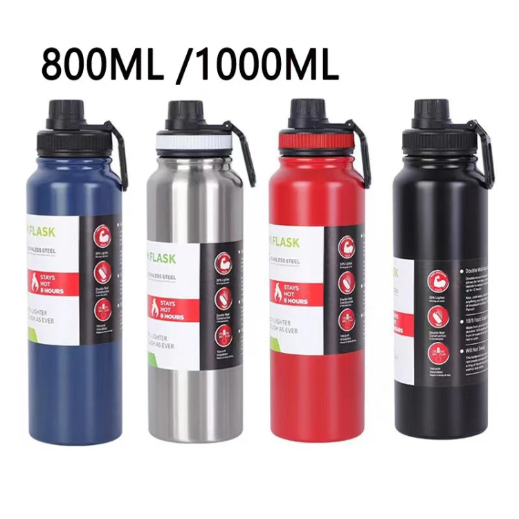 304 Stainless Steel Insulated Water Cup Handheld Large Capacity Outdoor Sports Kettle Vacuum Water Bottle, Capacity: 1000ml(Black) - Image 3