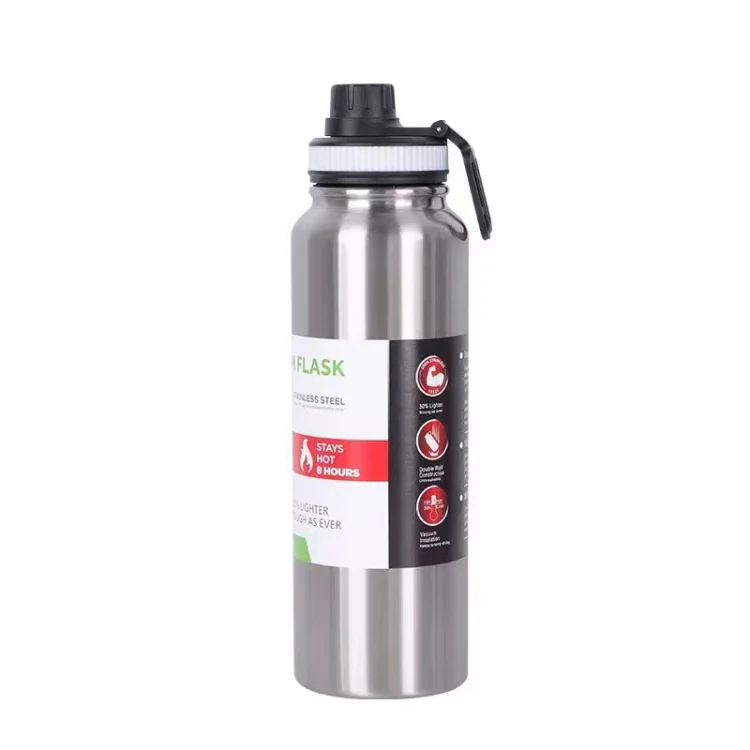 304 Stainless Steel Insulated Water Cup Handheld Large Capacity Outdoor Sports Kettle Vacuum Water Bottle, Capacity: 1000ml(Silver)