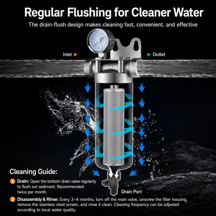 304 Stainless Steel Whole House Pre-Filter Water Purifier, Style:25-ton Clamp with 1 inch - Image 5