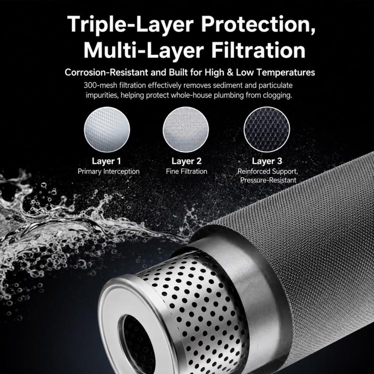 304 Stainless Steel Whole House Pre-Filter Water Purifier, Style:4-ton Threaded 4-point - Image 7