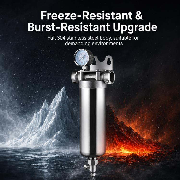 304 Stainless Steel Whole House Pre-Filter Water Purifier, Style:8-ton 1 inch Threaded Screw - Image 8