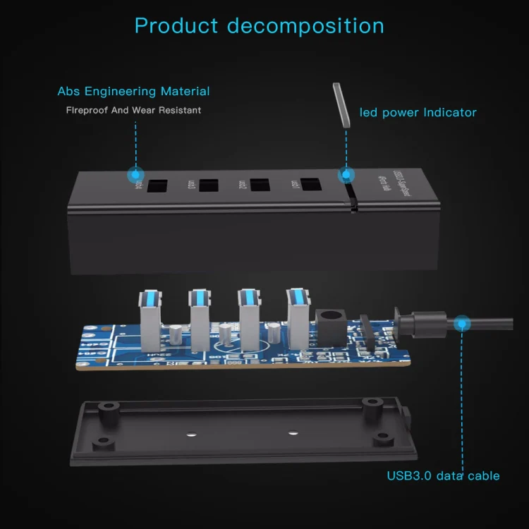 30cm USB-C / Type-C 3.1 Male to 4-Port USB 3.0 Adapter Hub, For Galaxy S8 & S8 + / LG G6 / Huawei P10 & P10 Plus / Xiaomi Mi 6 & Max 2 and other Smartphones(Black) - Image 3
