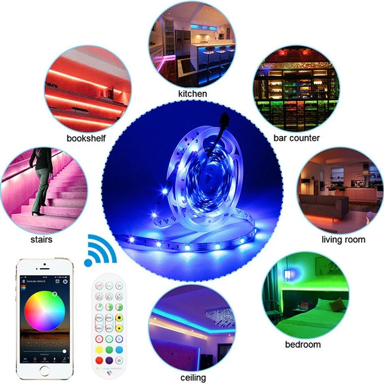 30M 540 LEDs Bluetooth Suit Smart Music Sound Control Light Strip Waterproof 5050 RGB Colorful Atmosphere LED Light Strip With 24-Keys Remote Control(EU Plug) - Image 4