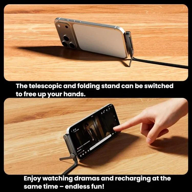 30W Type-C To 8 Pin 1.5m Data Cable With Foldable Stand Fast-Charging Braided Charging Cable - Image 7