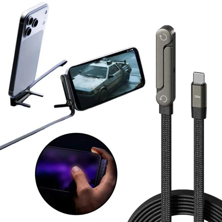 30W Type-C To 8 Pin 1.5m Data Cable With Foldable Stand Fast-Charging Braided Charging Cable - Image 8