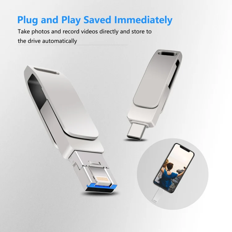 32GB USB 3.0 + 8 Pin + USB-C / Type-C 3 in 1 Phone Computer Metal Rotatable U-Disk(Black) - Image 5