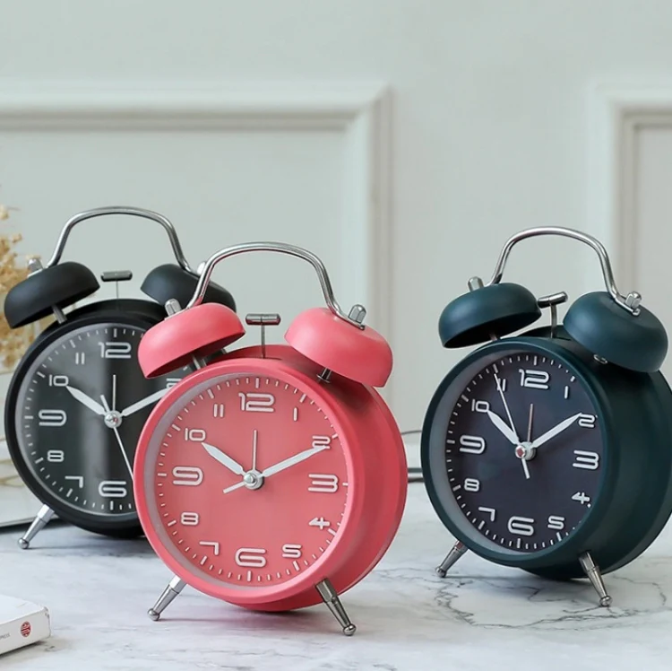 3304T Bedroom Bedside Multifunctional Bell Metal Alarm Clock With Night Light(Black) - Image 6