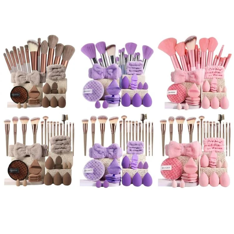 33pcs /Set Makeup Facial Cleansing Puff Makeup Tool Set, Color: Purple - Image 2