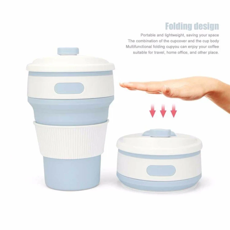 350ml Folding Portable Silicone Coffee Cup Multi-function Travel Cup (Baby Blue) - Image 3