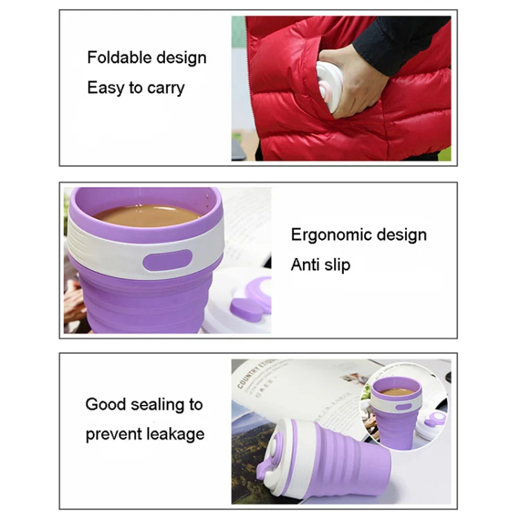 350ml Folding Portable Silicone Coffee Cup Multi-function Travel Cup (Baby Blue) - Image 5