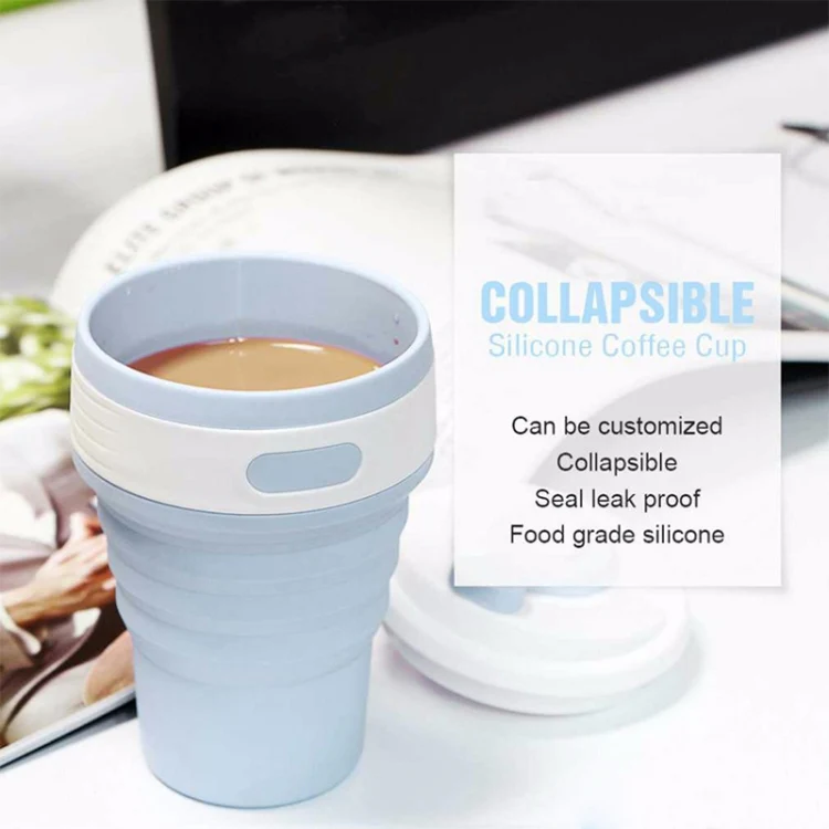 350ml Folding Portable Silicone Coffee Cup Multi-function Travel Cup (Baby Blue) - Image 7