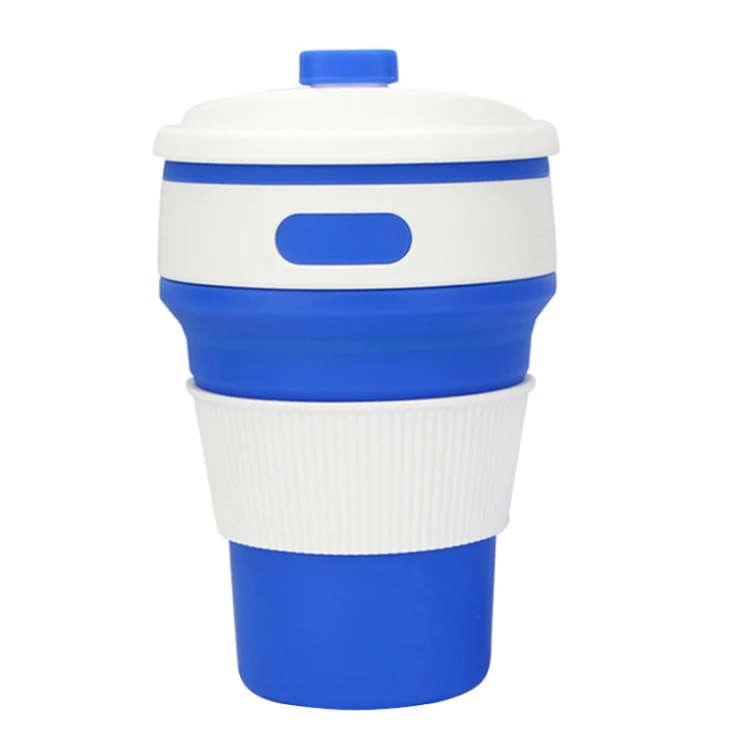350ml Folding Portable Silicone Coffee Cup Multi-function Travel Cup (Dark Blue) - Image 2