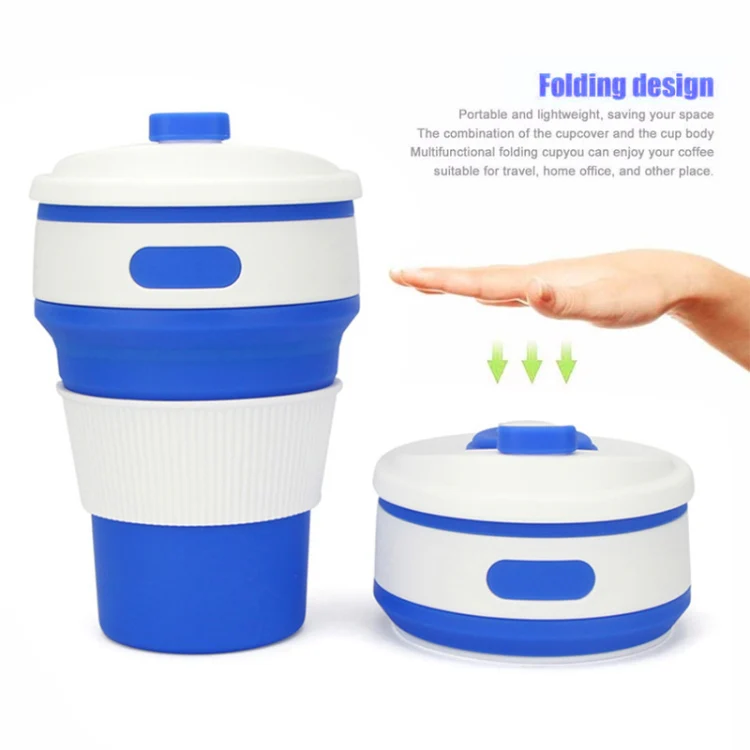 350ml Folding Portable Silicone Coffee Cup Multi-function Travel Cup (Dark Blue) - Image 3