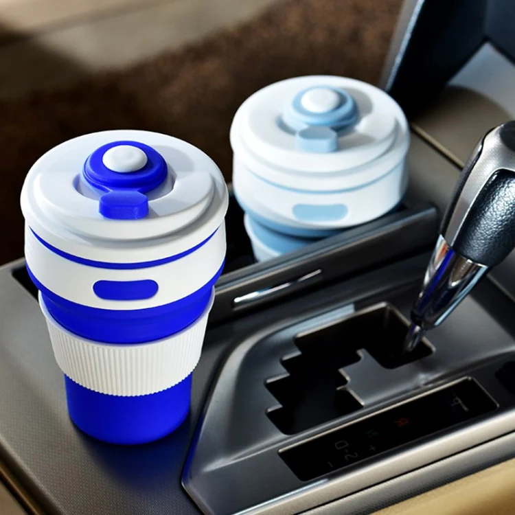 350ml Folding Portable Silicone Coffee Cup Multi-function Travel Cup (Dark Blue) - Image 8
