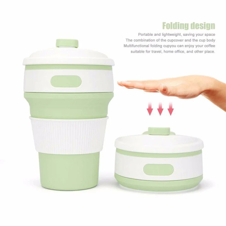 350ml Folding Portable Silicone Coffee Cup Multi-function Travel Cup (Green) - Image 3