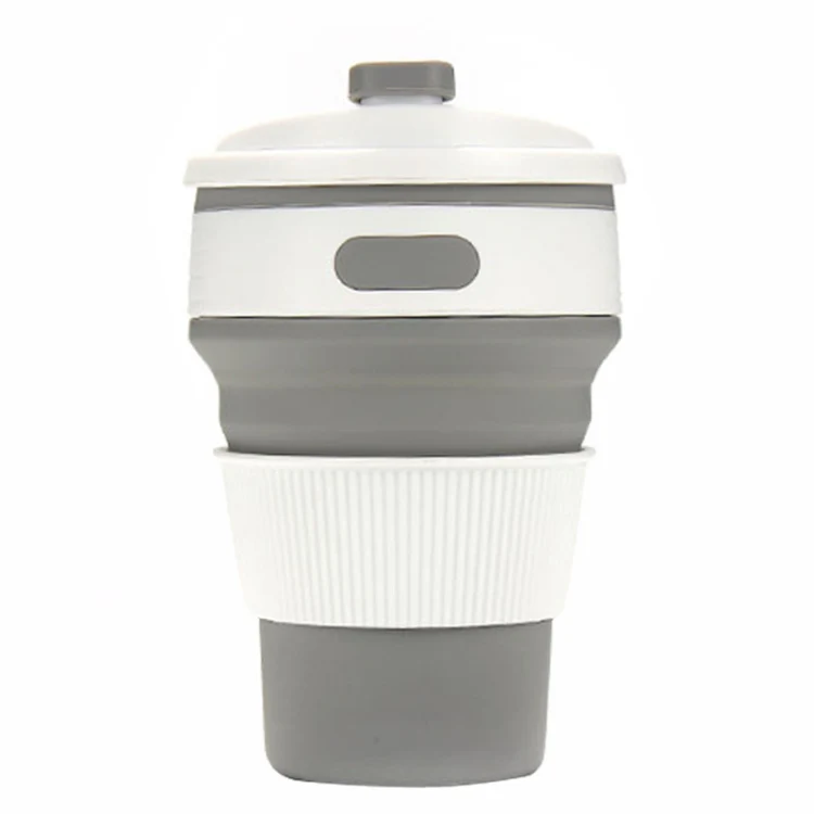 350ml Folding Portable Silicone Coffee Cup Multi-function Travel Cup (Grey) - Image 2