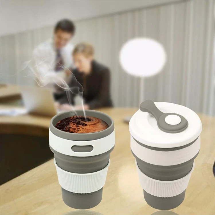 350ml Folding Portable Silicone Coffee Cup Multi-function Travel Cup (Grey) - Image 7
