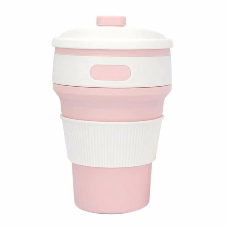 350ml Folding Portable Silicone Coffee Cup Multi-function Travel Cup (Pink) - Image 2