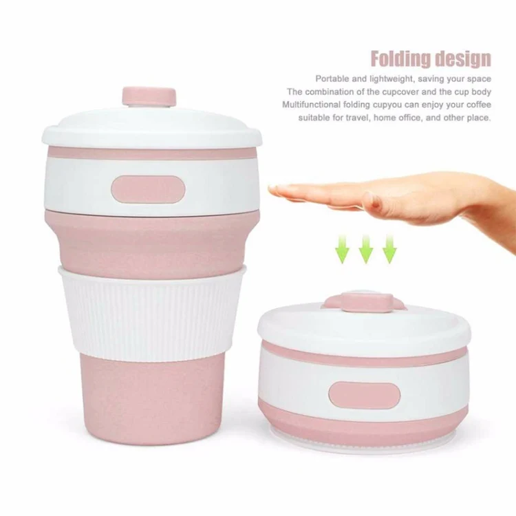 350ml Folding Portable Silicone Coffee Cup Multi-function Travel Cup (Pink) - Image 3