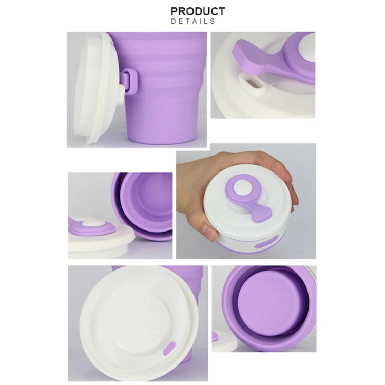 350ml Folding Portable Silicone Coffee Cup Multi-function Travel Cup (Pink) - Image 6