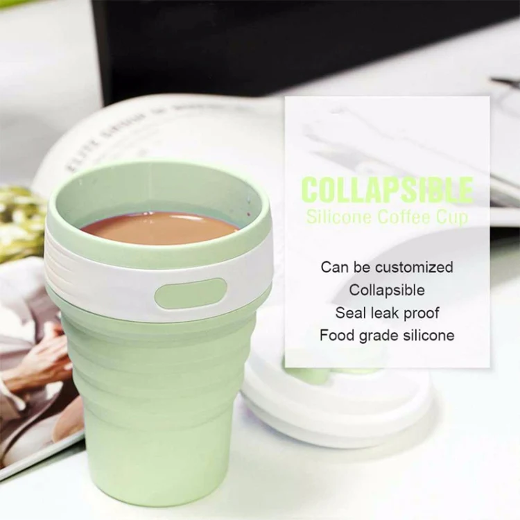350ml Folding Portable Silicone Coffee Cup Multi-function Travel Cup (Pink) - Image 7