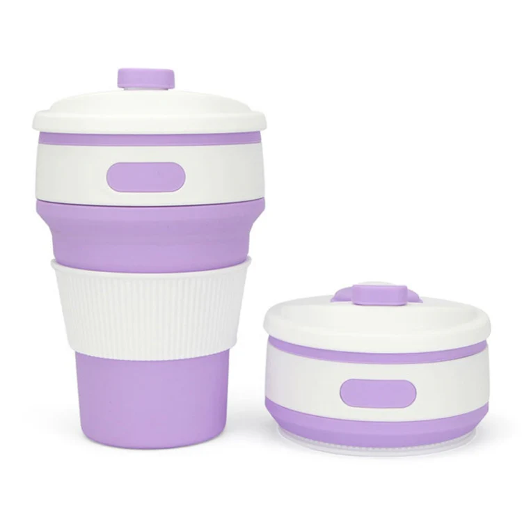 350ml Folding Portable Silicone Coffee Cup Multi-function Travel Cup (Purple)
