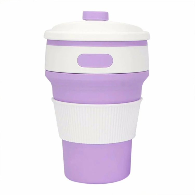 350ml Folding Portable Silicone Coffee Cup Multi-function Travel Cup (Purple) - Image 2