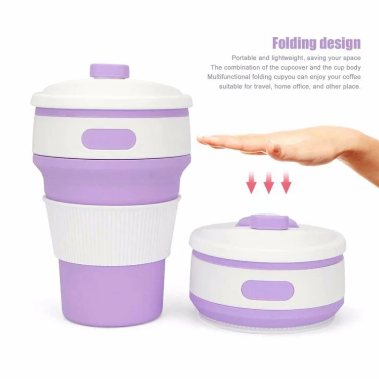 350ml Folding Portable Silicone Coffee Cup Multi-function Travel Cup (Purple) - Image 3