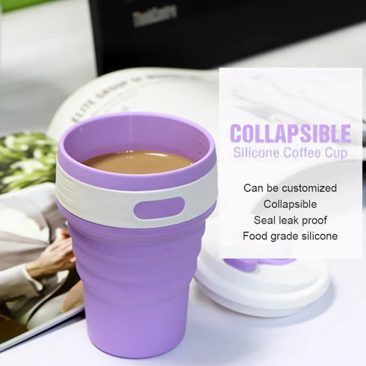 350ml Folding Portable Silicone Coffee Cup Multi-function Travel Cup (Purple) - Image 7