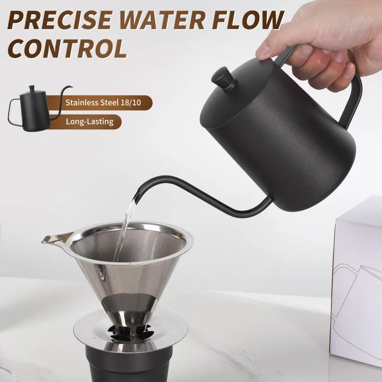 350ml Swan-Necked Narrow-Mouth Stainless Steel Pour-Over Coffee Pot with Lid(White) - Image 3