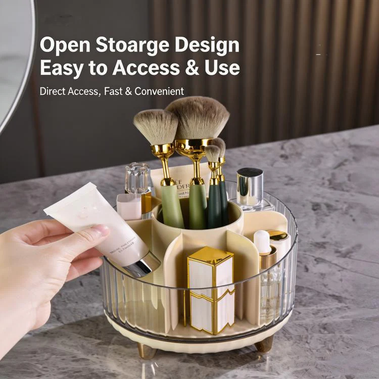 360-degree Rotating Makeup Organizer for Vanity Multi-Grid Spinning Cosmetic Storage Box for Brushes, Lipsticks and Skincare(Champagne) - Image 3