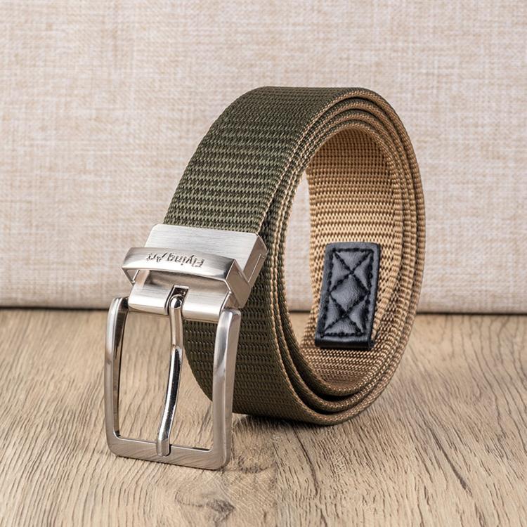 360 Degree Rotating Pin Buckle Belt Men Casual Nylon Alloy Belt, Length: 105cm(Army Green Khaki)