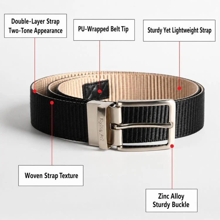 360 Degree Rotating Pin Buckle Belt Men Casual Nylon Alloy Belt, Length: 105cm(Army Green Khaki) - Image 4