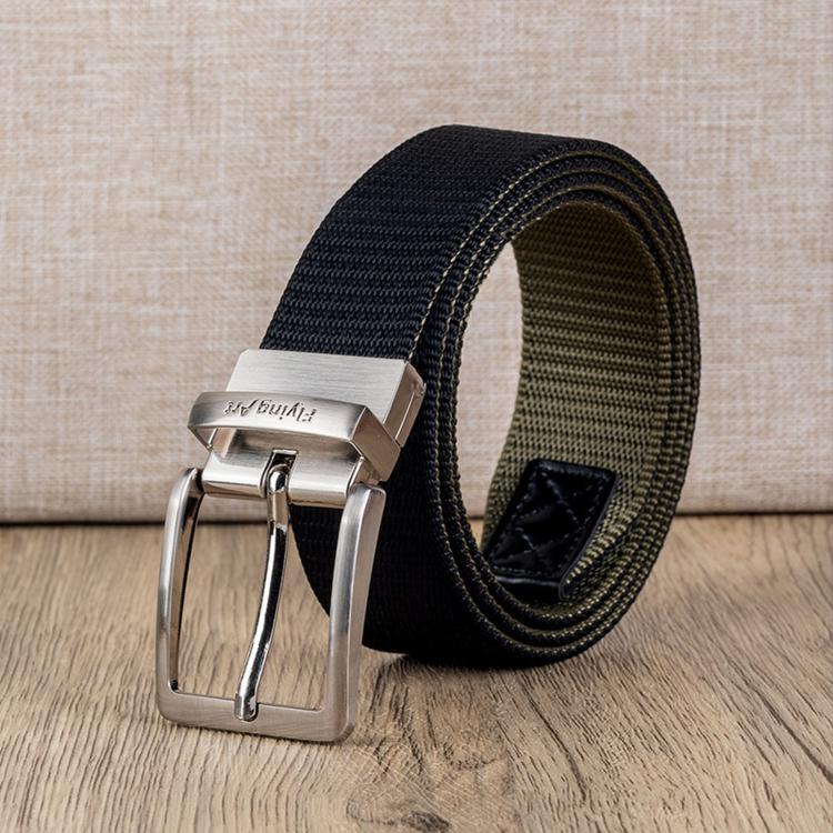 360 Degree Rotating Pin Buckle Belt Men Casual Nylon Alloy Belt, Length: 105cm(Black Army Green)