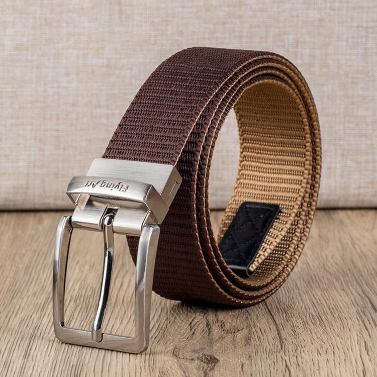 360 Degree Rotating Pin Buckle Belt Men Casual Nylon Alloy Belt, Length: 105cm(Brown Khaki)